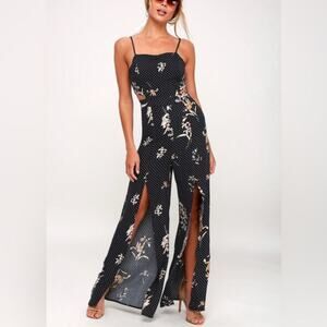 Lost + Wander Jumpsuit Womens Small Catalina Navy Blue Floral Print Slits Boho
